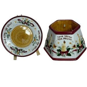 Candle Jar Shade Christmas Holiday With Plate